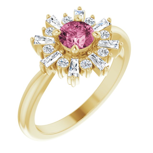 14K Yellow Natural Pink Tourmaline & 3/8 CTW Natural Diamond Ring